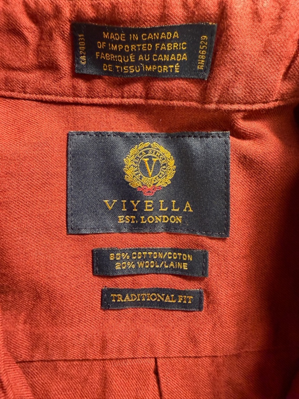 Viyella Red Button Down Shirt Men’s L Cotton Wool Blend Made in Canada Classic - Picture 3 of 6
